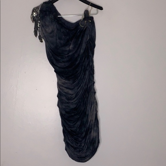 Marciano Sequin Embellished Single shoulder Rouched Tie dye mini dress Small - Picture 6 of 8